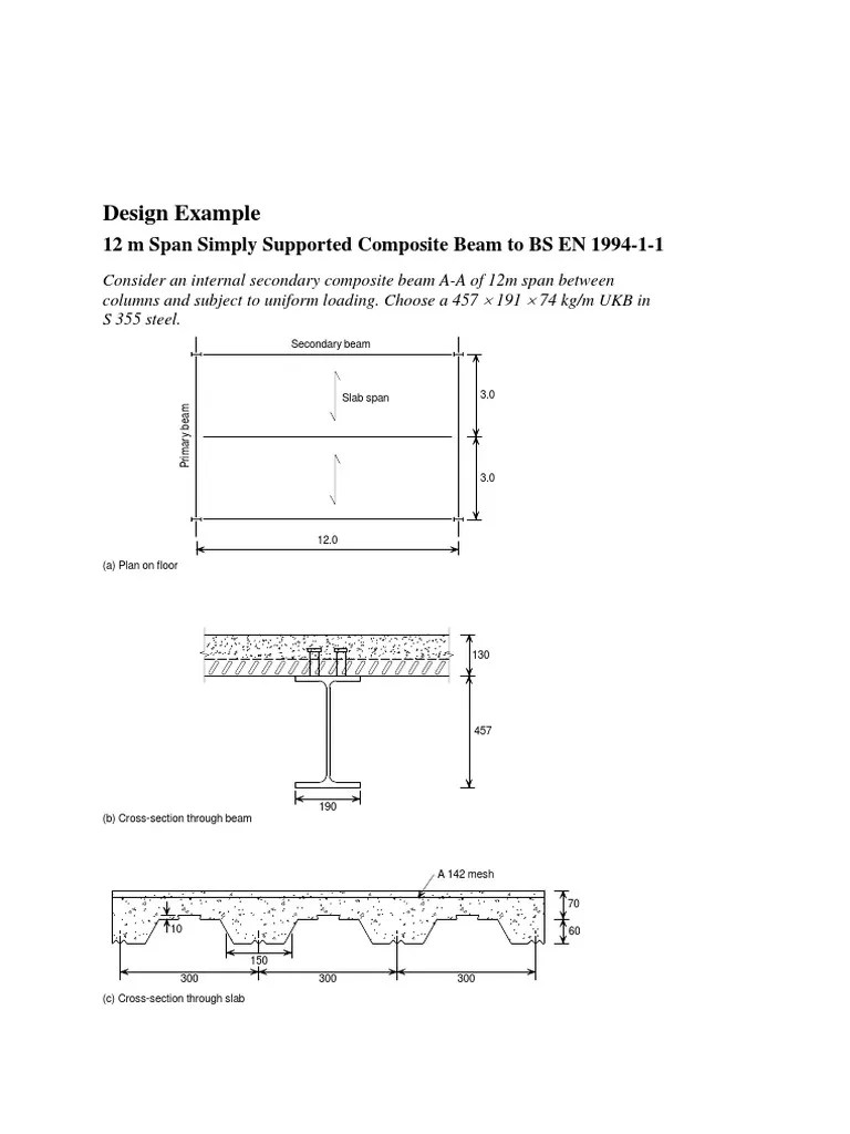 1994 Composite Beam Design Example PDF Beam (Structure) Bending
