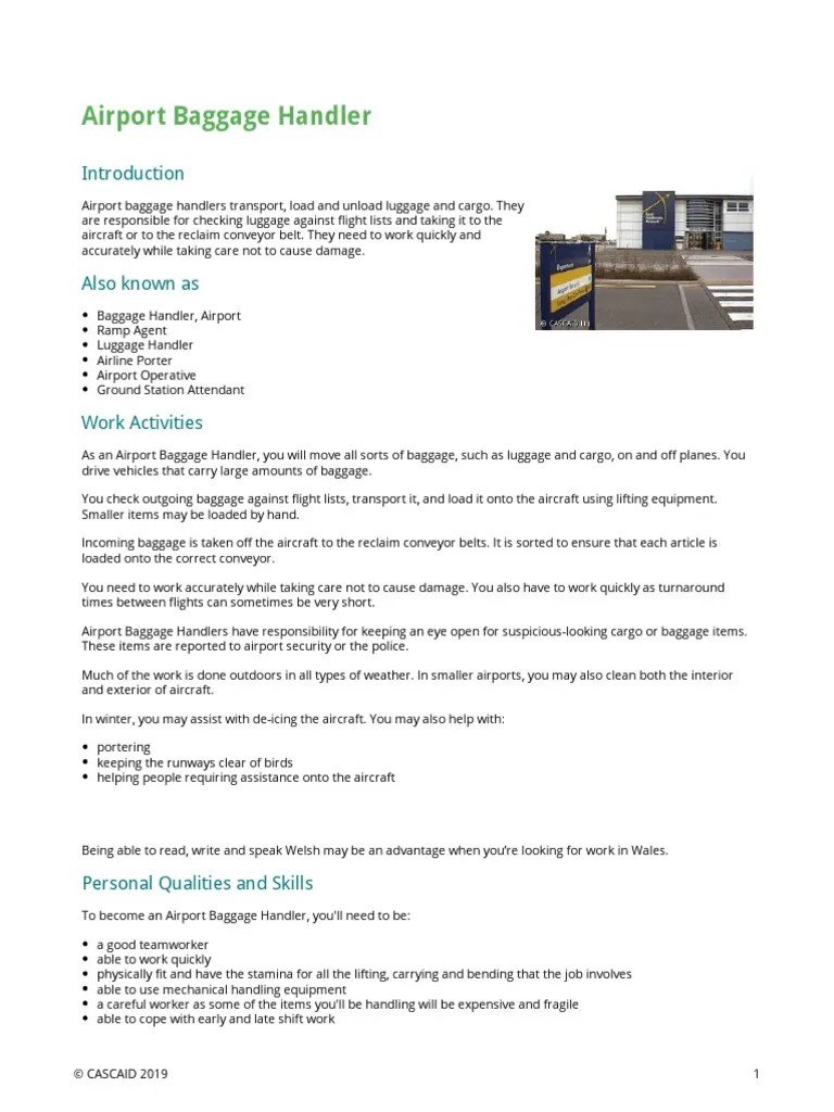 Airport Baggage Handler PDF Baggage Airport