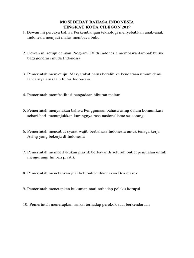 Mosi Debat Bahasa Indonesia 2019 | PDF