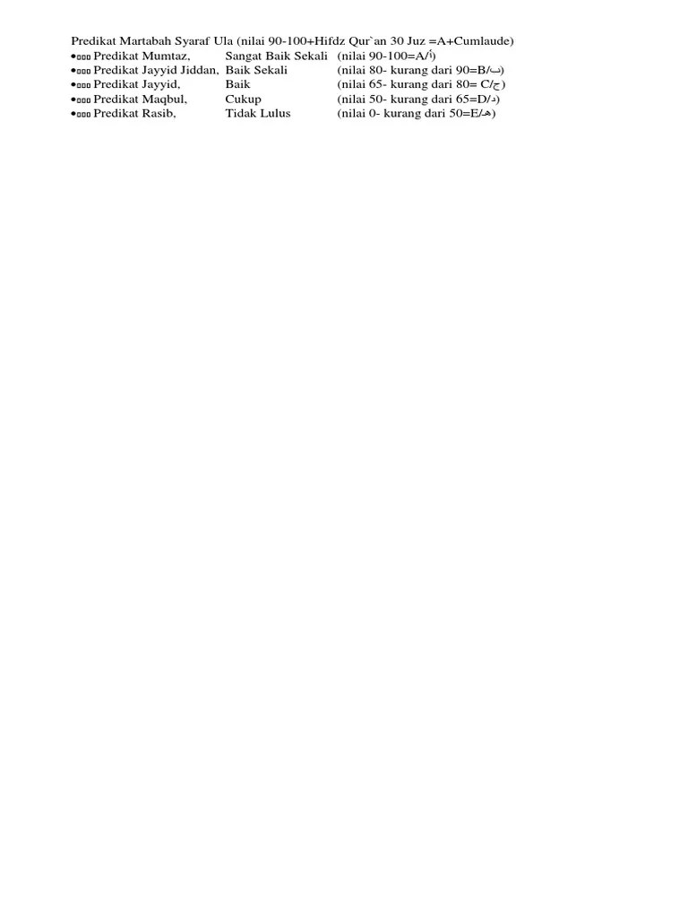 Predikat Martabah Nilai Bahasa Arab | PDF