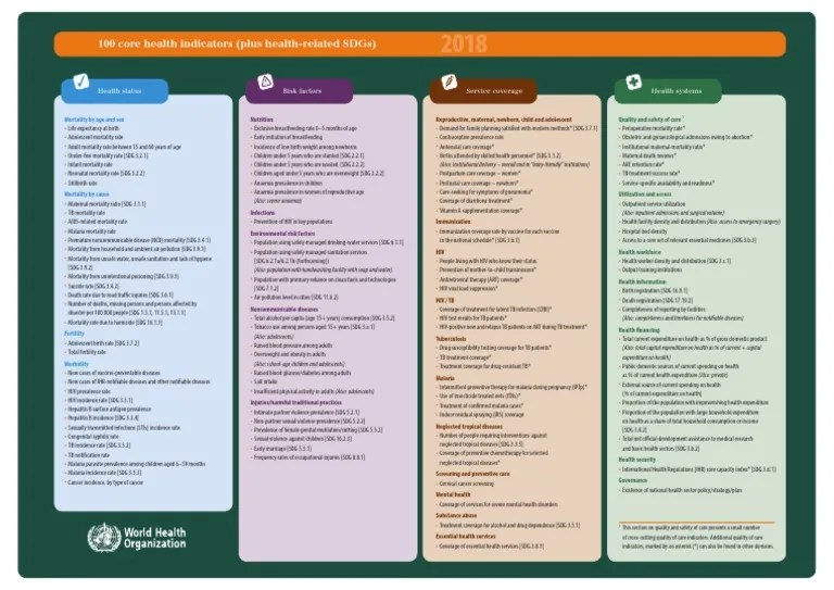 100 Core Health Indicators (Plus HealthRelated SDGS) Health Status