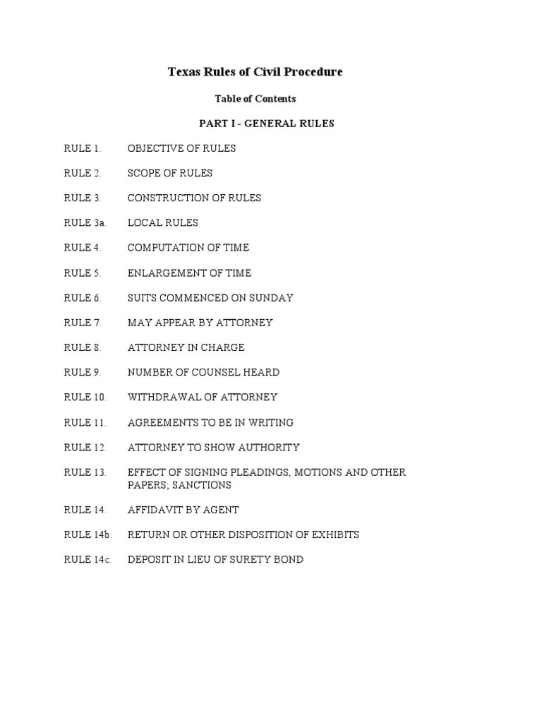 Texas Rules of Civil Procedure PDF Discovery (Law) Deposition (Law)
