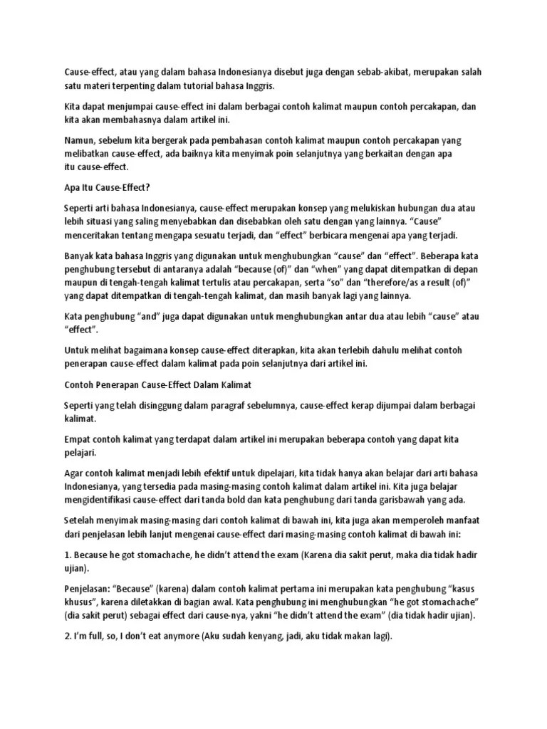 Contoh Kalimat Cause And Effect Dan Artinya – Berbagai Contoh