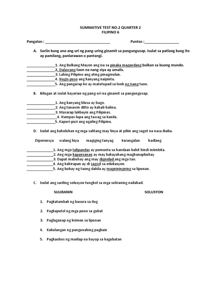 kayarian ng pang uri worksheet grade 4