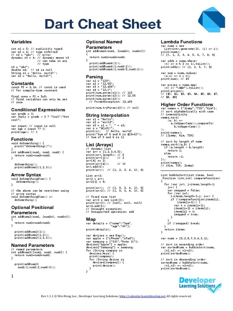Dart Cheat Sheet Programming Paradigms Areas Of Computer Science