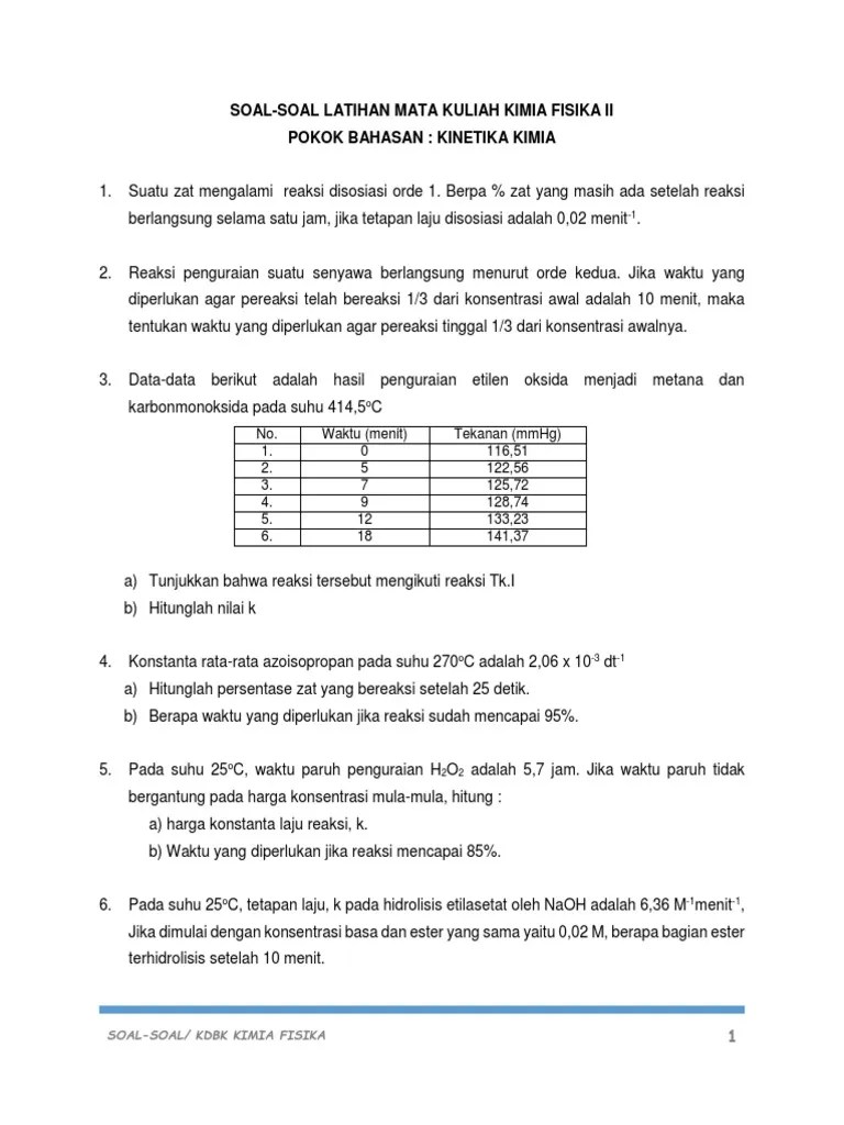 Soal Latihan Kinetika-1 | PDF