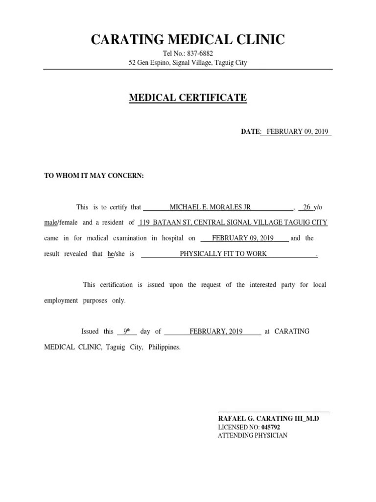 Medical Certificate PDF