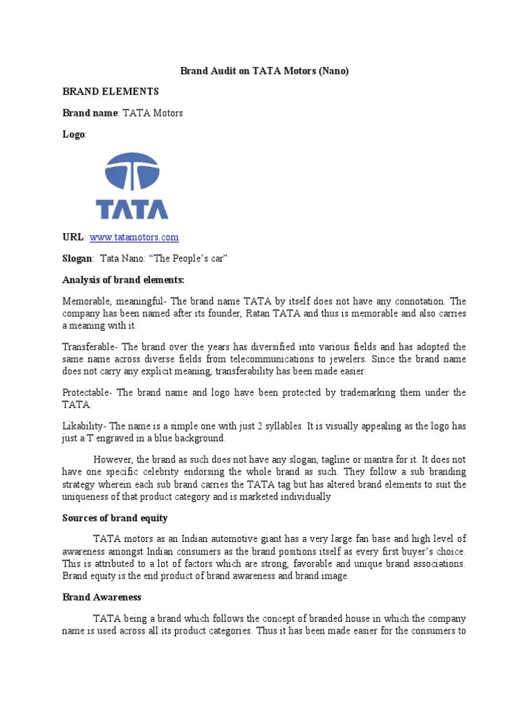 Brand Audit on TATA Motors