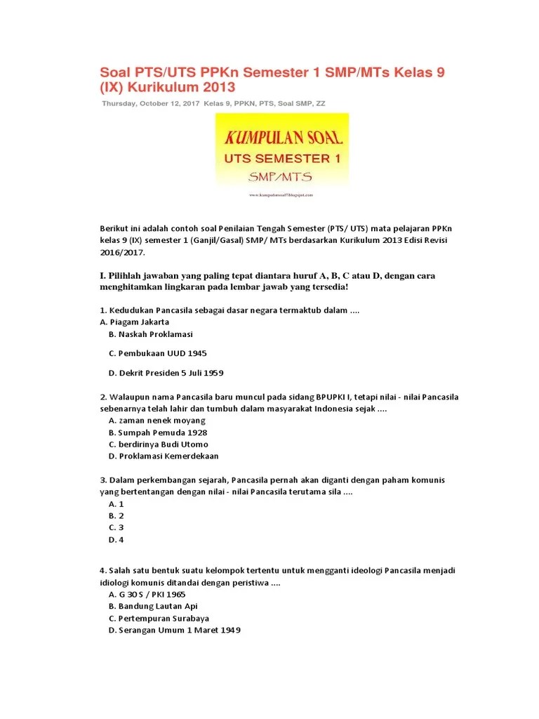 Soal PTS PPKN 9 K13 | PDF