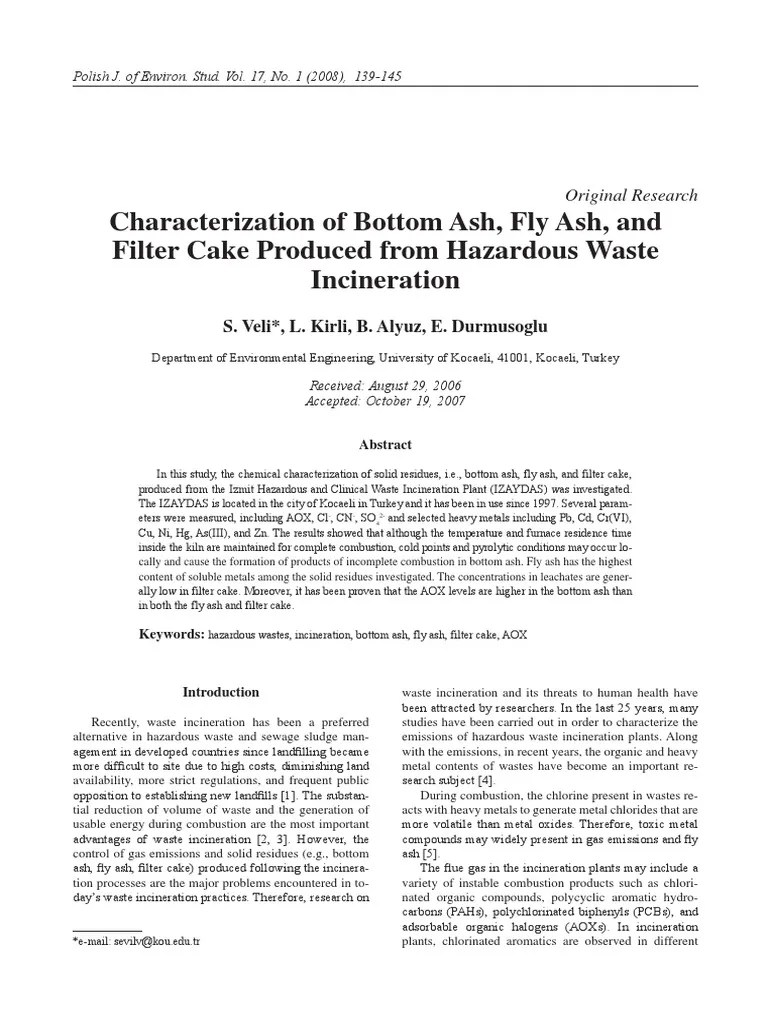 Characterization of Bottom Ash, Fly Ash, and Filter Cake Produced From