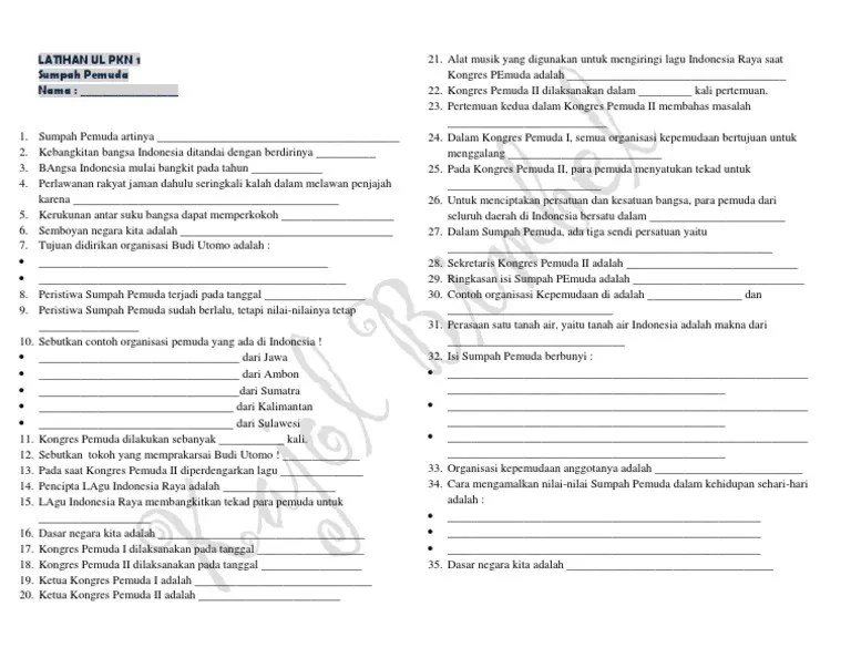 Soal PKN Kelas 3 Sumpah Pemuda | PDF