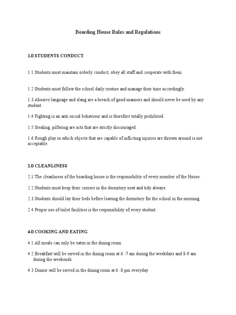 Boarding House Rules and Regulations Boarding School Justice