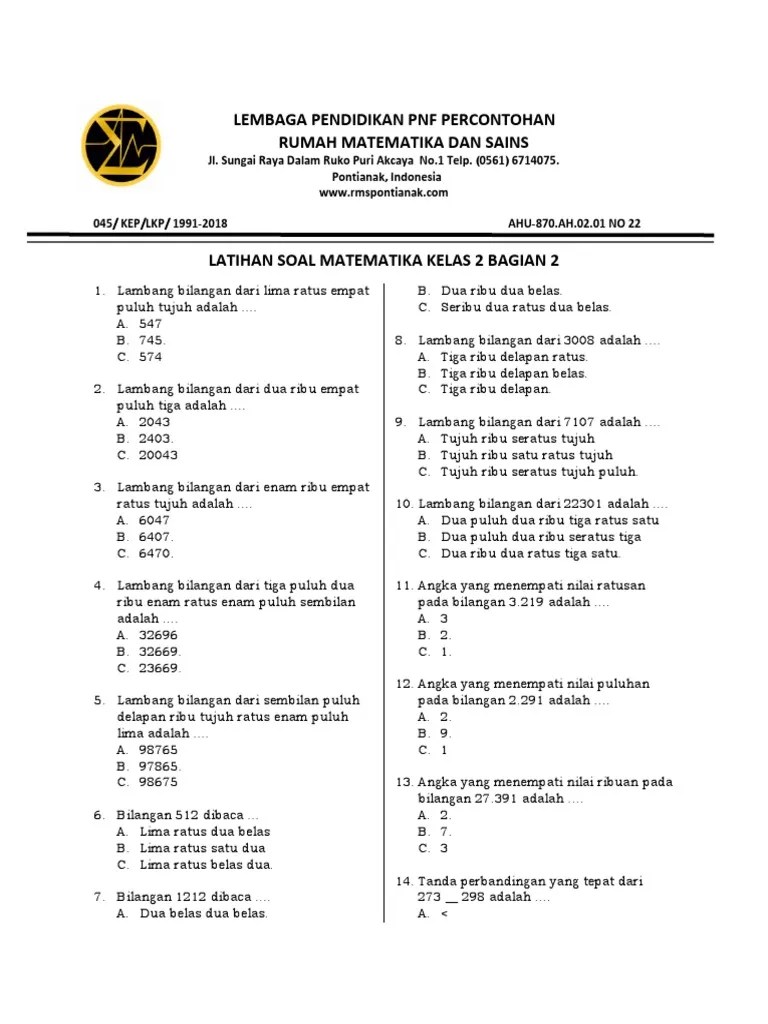 Latihan Soal Kelas 2 Bagian 2 | PDF