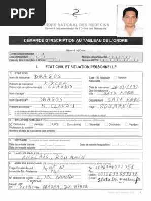 ordre national des medecins demande d &lsquo;inscription au tableau de l