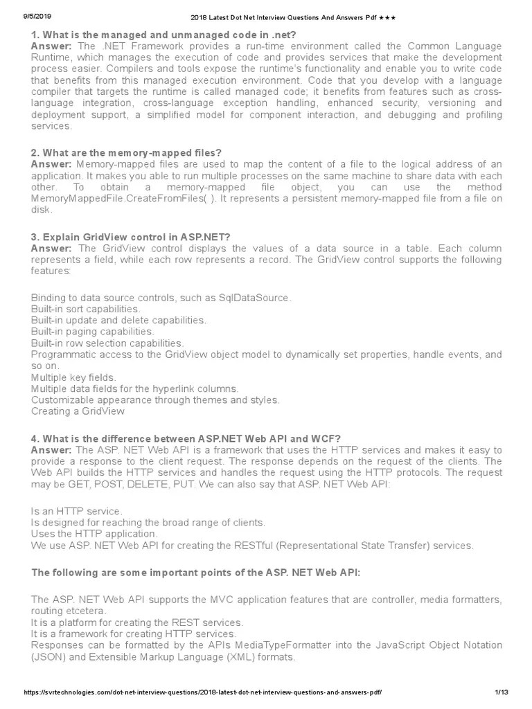 2018 Latest Dot Net Interview Questions And Answers Pdf Ajax