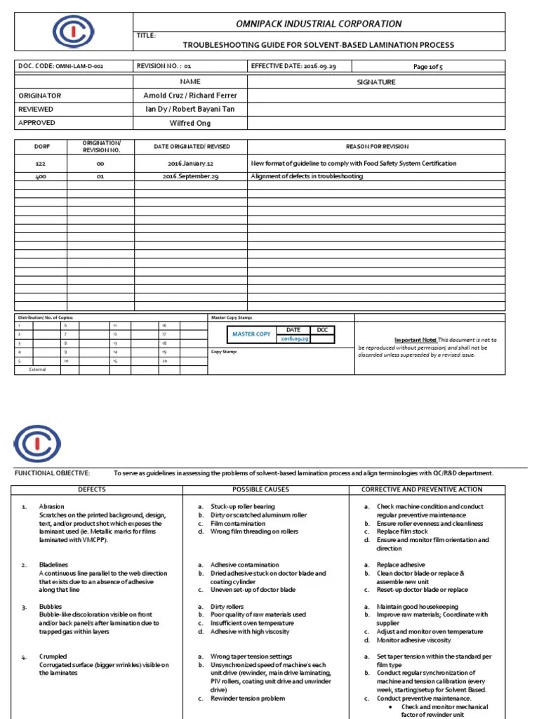 Solvent Based Troubleshooting Revised PDF Lamination Adhesive