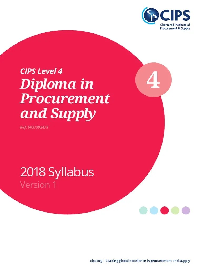Cips Level 4 Diploma in Procurement and Supply Procurement Supply Chain