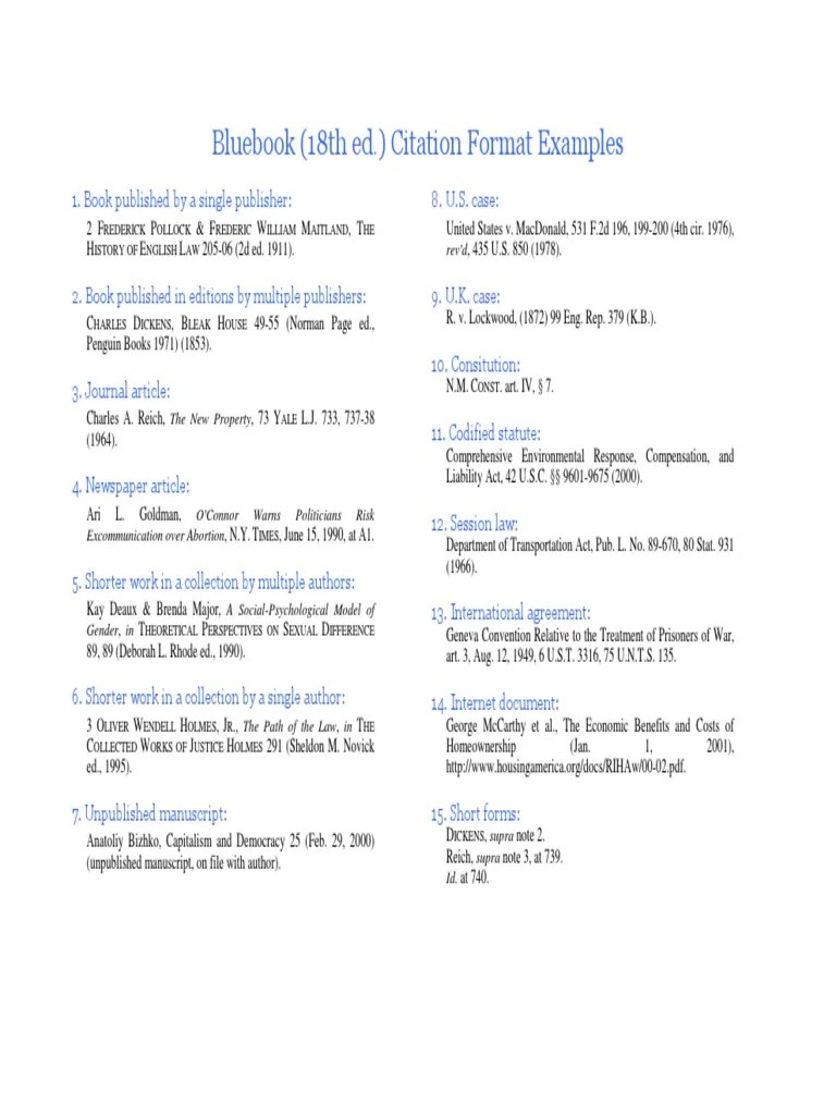 Bluebook (18th ed.) Citation Format Examples rev'd Government Information Public Sphere