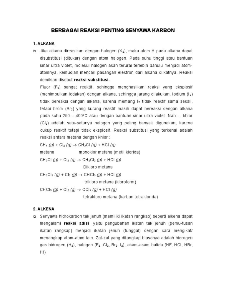 Berbagai Reaksi Penting Senyawa Karbon | PDF