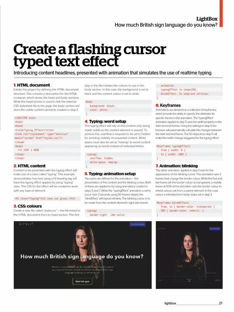 Create Flashing Cursor Typed PDF Cascading Style Sheets Html