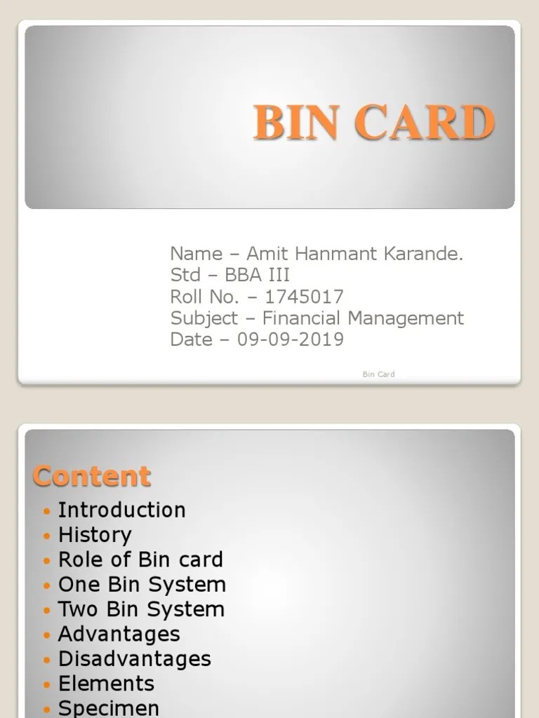 Bin Card PDF Inventory Warehouse