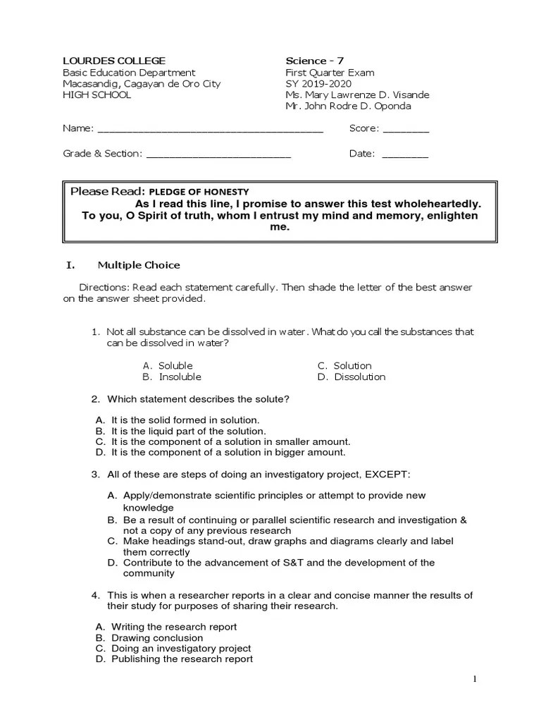 Grade 3 SCience PDF Solvation Solution