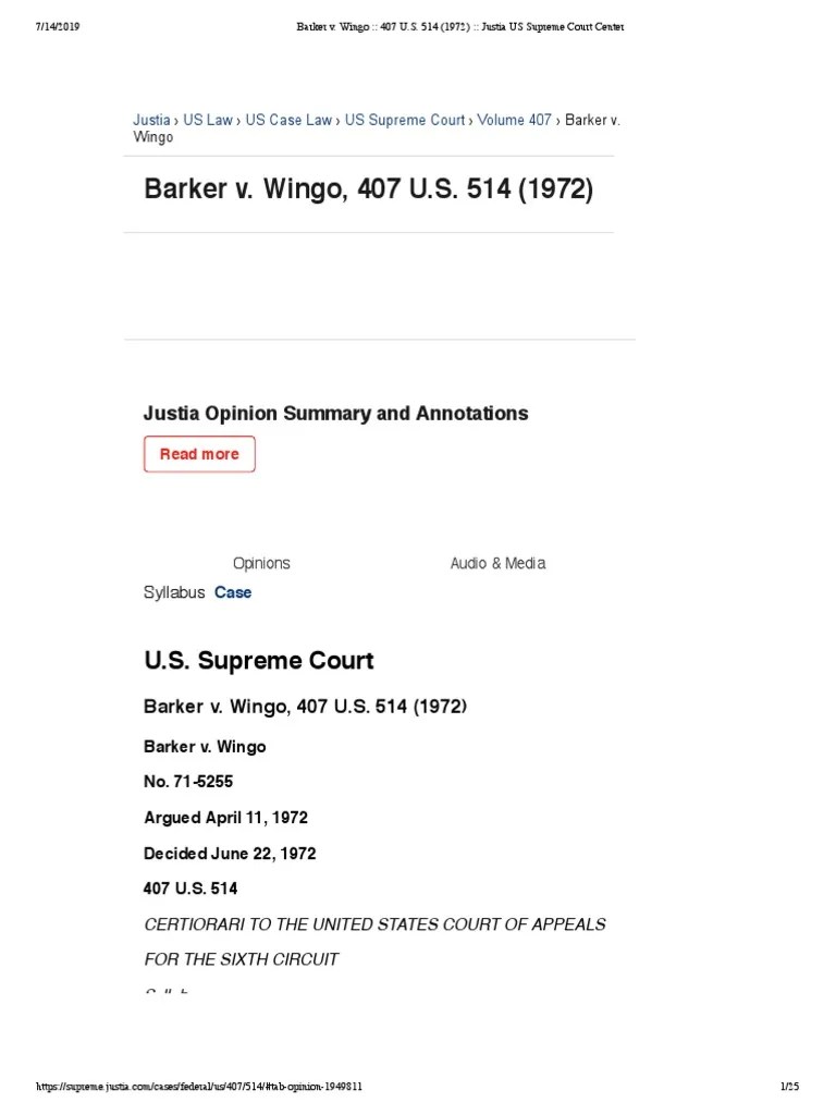 Barker V Wingo PDF Barker V. Wingo Continuance
