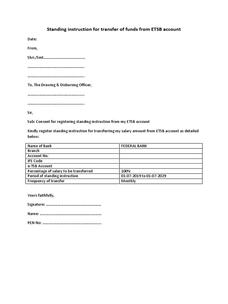 Standing Instruction PDF PDF