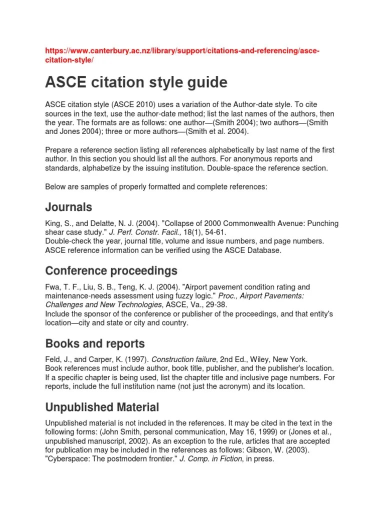 ASCE Citation Style Guide Journals PDF Information Science