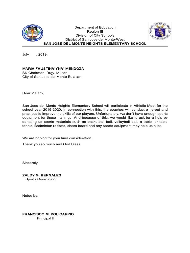 Request Letter for Sports Equipment (1) Ball Games Competitive Games