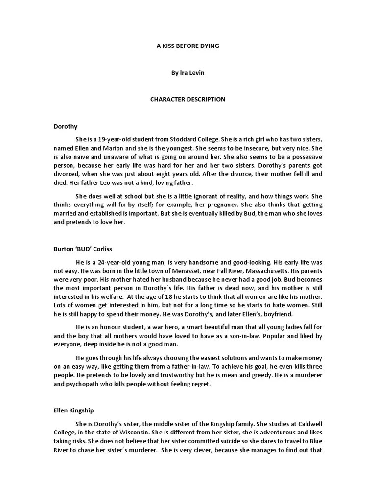 A Kiss Before Dying Character Analysis