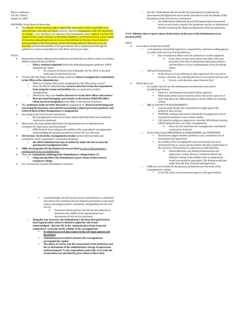 Sec. 1, Art. 8 (Grave Abuse of Discretion) Reyes v. Belisario PDF