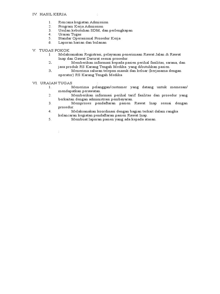 Uraian Tugas Admission | PDF