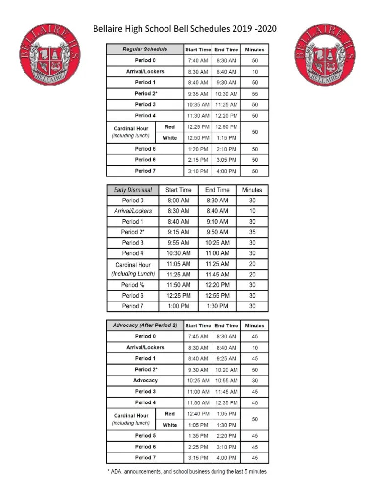 Bell Schedule Revised 19 20 PDF