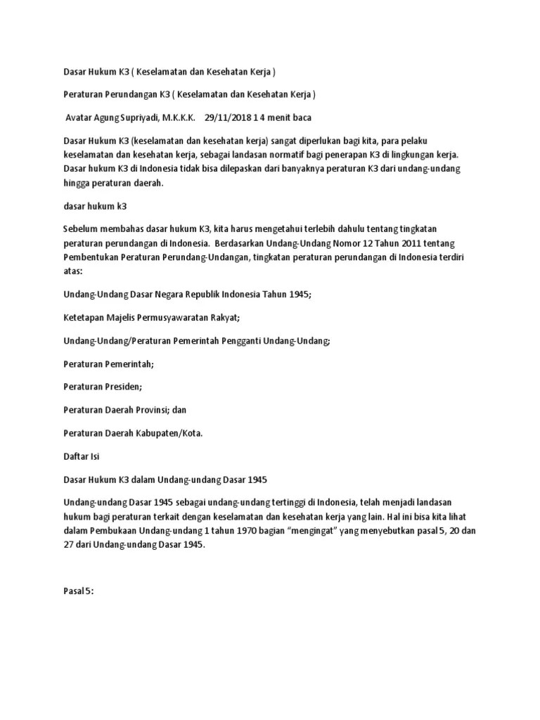 Dasar Hukum Penerapan K3 Dan Pelayanan Kedokteran Kerja | PDF