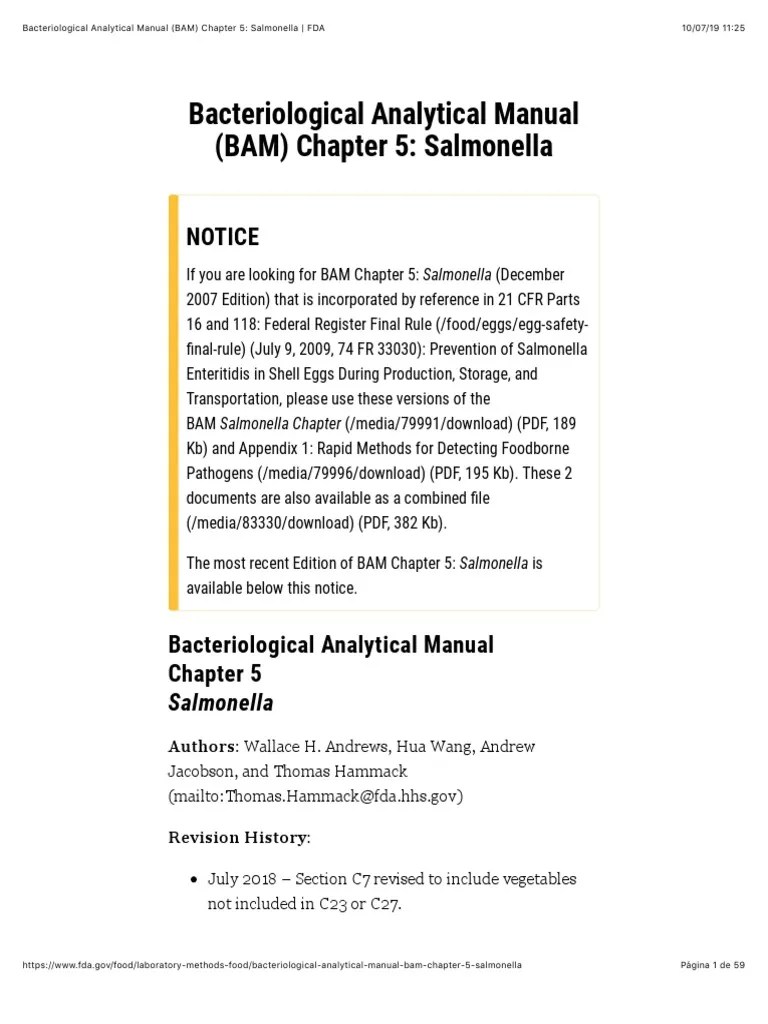 Bacteriological Analytical Manual (BAM) Chapter 5 Salmonella FDA