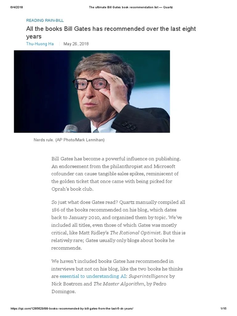 The Ultimate Bill Gates Book List Quartz