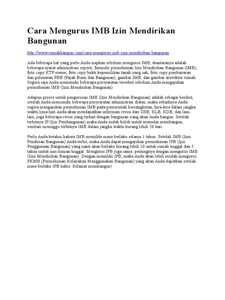 Cara Mengurus IMB Izin Mendirikan Bangunan | PDF