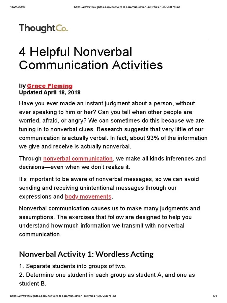 Nonverbal Communication Activities Nonverbal Communication