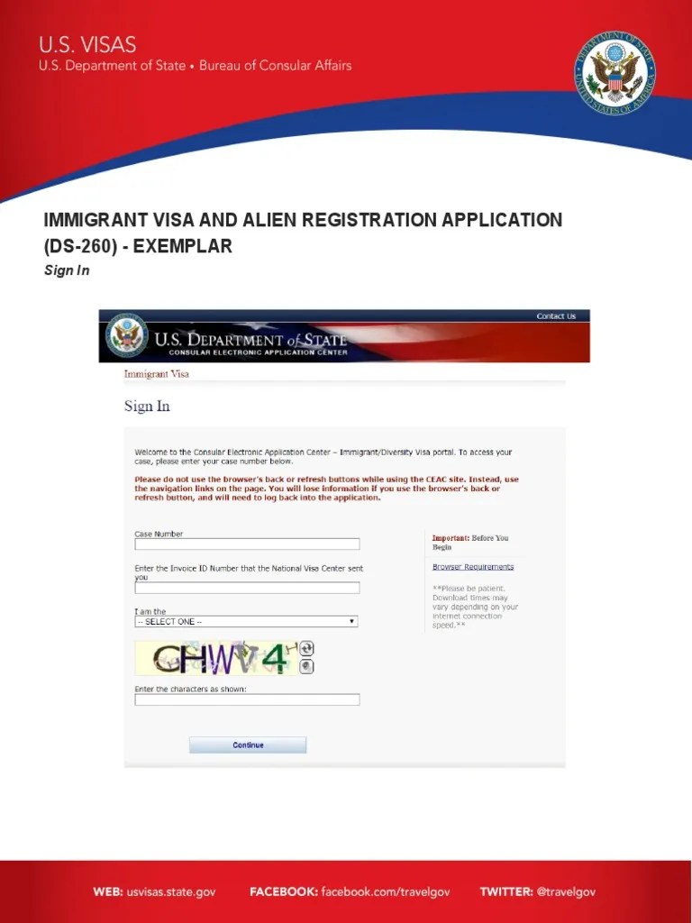 DS 260 Exemplar PDF Travel Visa International Law