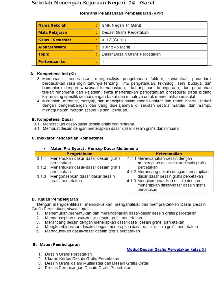 RPP Desain Grafis Percetakan 3.1 | PDF