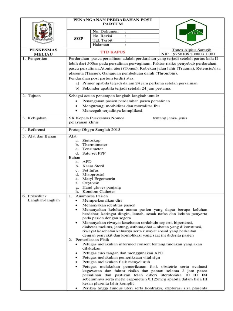 SOP Penanganan Perdarahan Post Partum