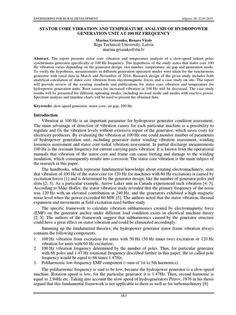 Stator Core Vibration and Temperature Analysis of Hydropower Generation