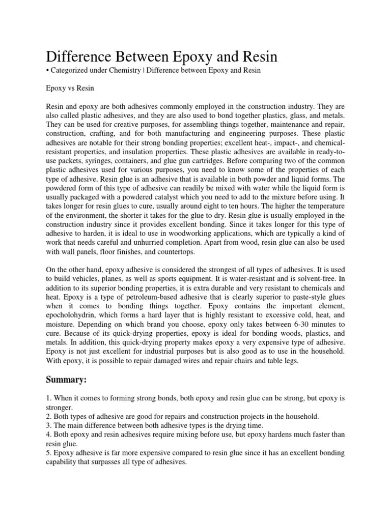 Difference Between Epoxy and Resin PDF Epoxy Adhesive