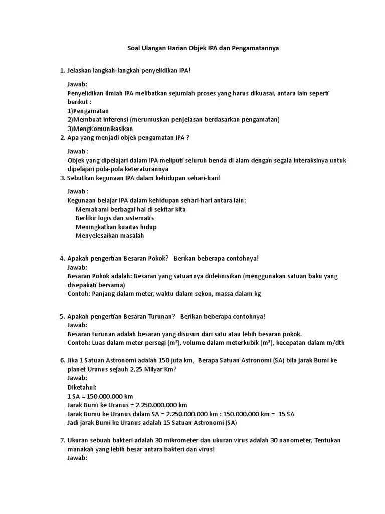 Soal Ulangan Harian Objek IPA Dan Pengamatannya | PDF