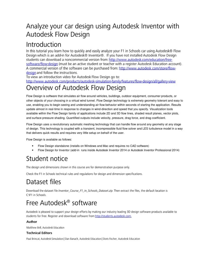 Introduction To Autodesk Flow Design f1 in Schools Print Version R1a
