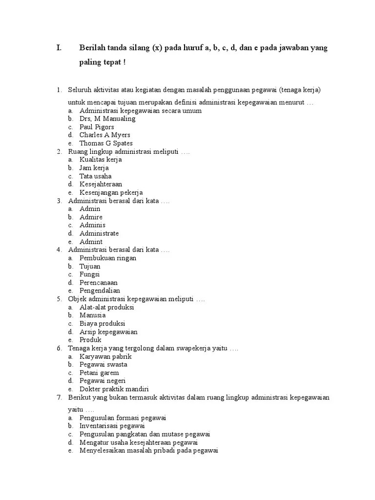 Soal Pts Kepegawaian Kelas Xi Ap 1-3 | PDF