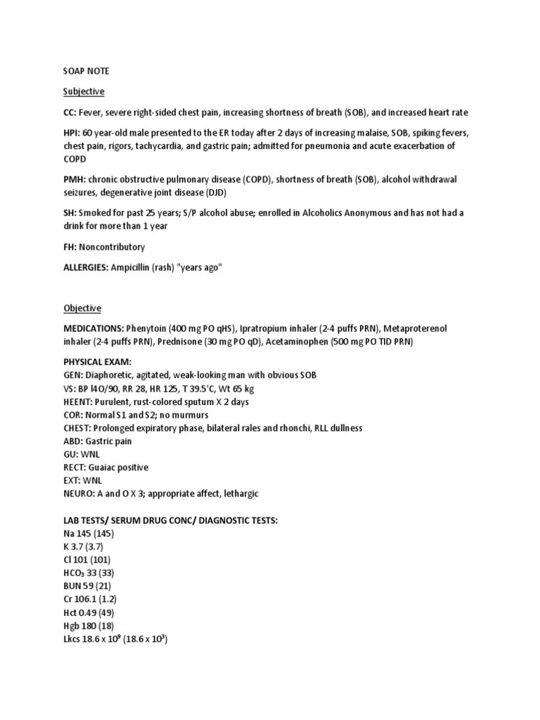 SOAP NOTE Chronic Obstructive Pulmonary Disease Pneumonia