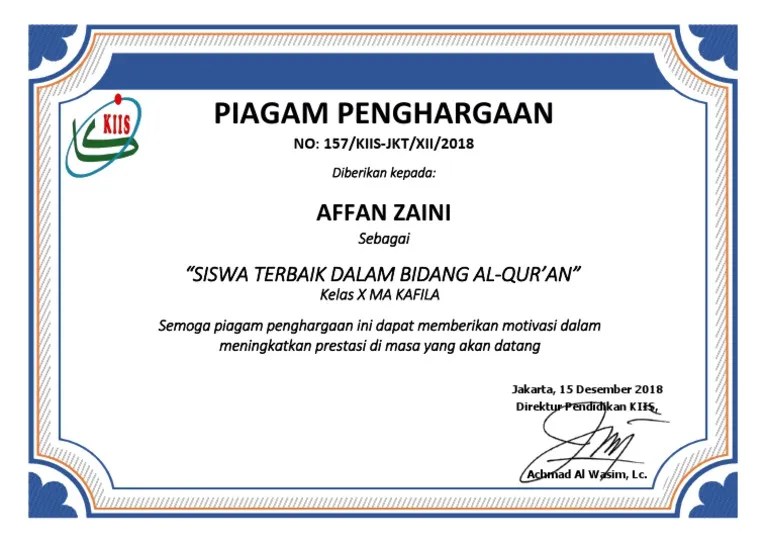 By imago media on 15.01 in cdr , corel draw , grafis , piagam , sertifikat. Contoh Piagam Wisuda Tahfidz Studi Indonesia