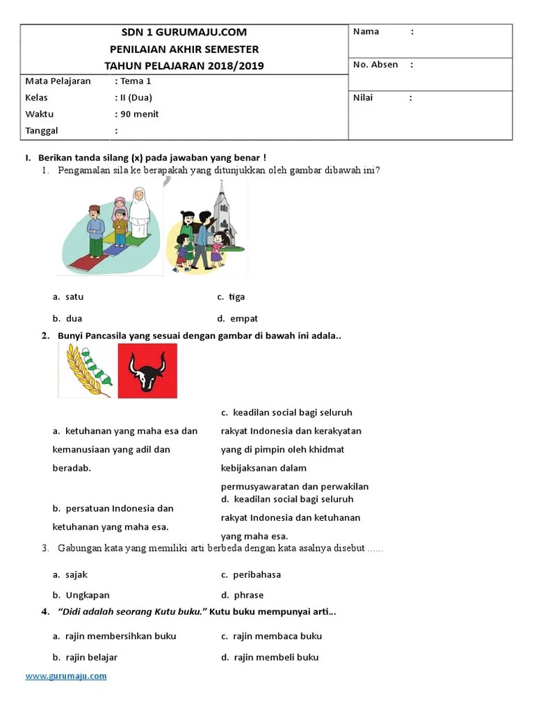 Soal Pas Kelas 2 Tema 1 | PDF